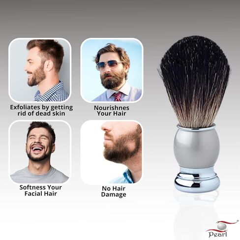 Pearl Pure Badger Shaving Brush- Brass Metal Handle | Classic & Elegant Shaving brush | Luxury Shaving Brush | 24mm Knot Size | Shaving Accessory for Men | Father's Day Gift (Silver) in Saudi Arabia