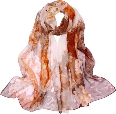 Women's Polyester Chiffon Scarf Neck Fashionable Printing Floral Country Style Lightweight Scarves for Ladies and Girls in Kuwait