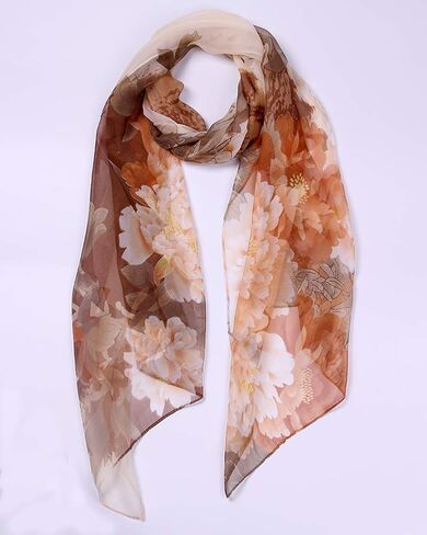 Women's Polyester Chiffon Scarf Neck Fashionable Printing Floral Country Style Lightweight Scarves for Ladies and Girls in Kuwait