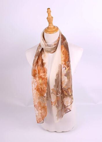 Women's Polyester Chiffon Scarf Neck Fashionable Printing Floral Country Style Lightweight Scarves for Ladies and Girls in Kuwait
