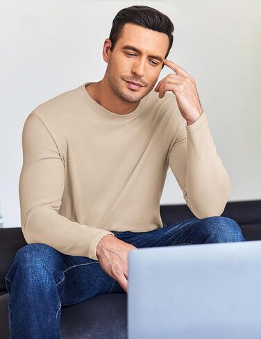 Ekouaer 2 Pack Mens Long Sleeve Shirts Crewneck Fleece Thermal Undershirts Midweight Sweatshirts Base Layer Pullover Tee Tops in Saudi Arabia