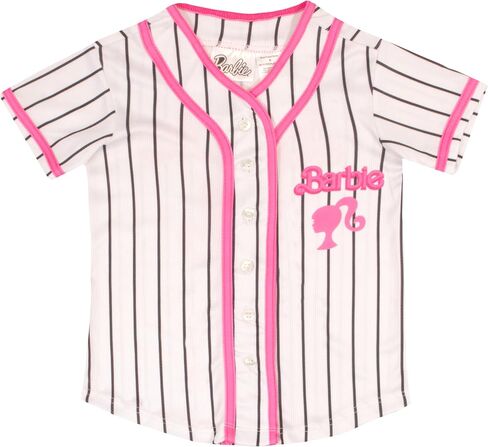 Barbie Girls Baseball Jersey - Mesh Short Sleeve Button Down Sports Shirt Graphic Print for Kids in Saudi Arabia