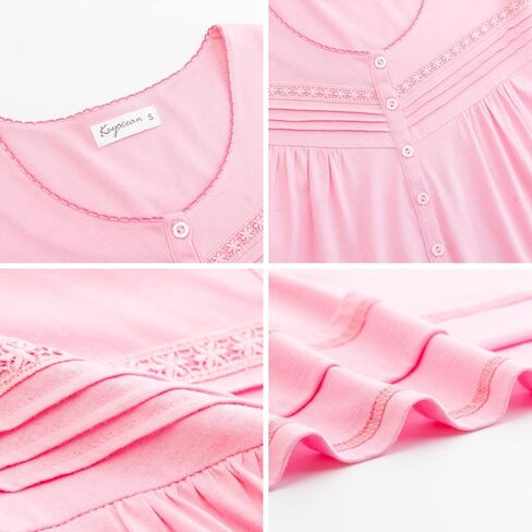 Keyocean Women Nightgowns, Soft 100% Cotton Short Sleeves Comfy Ladies Nightdress in Kuwait