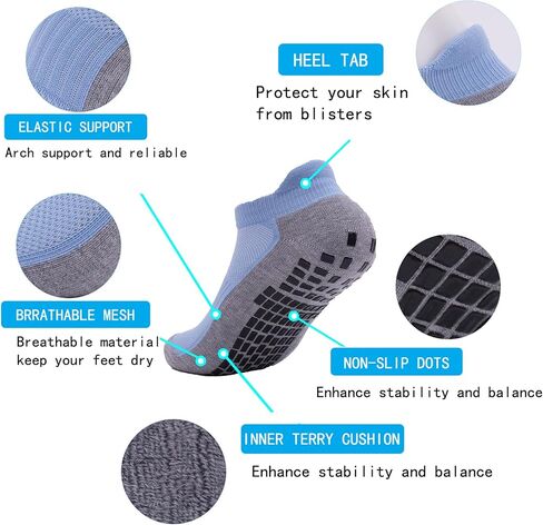 Men’s Non Slip Socks with Grips Yoga Pilates Socks Anti Skid Athletic Ankle Socks Gym Home Thick Socks 4 Pairs in Saudi Arabia