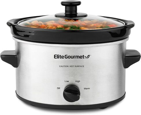 طباخ كهربائي بيضاوي بطيء من Elite Gourmet MST-275XS، درجة حرارة قابلة للتعديل، مقبلات، صلصات، يخنة وغمس، غطاء زجاجي آمن للغسل في غسالة الأطباق (2 كوارت، ستانلس ستيل) in Kuwait