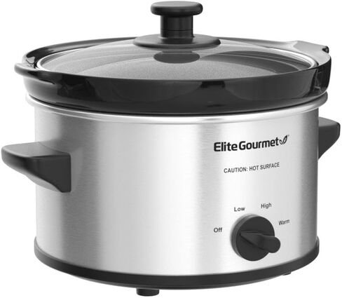 طباخ كهربائي بيضاوي بطيء من Elite Gourmet MST-275XS، درجة حرارة قابلة للتعديل، مقبلات، صلصات، يخنة وغمس، غطاء زجاجي آمن للغسل في غسالة الأطباق (2 كوارت، ستانلس ستيل) in Kuwait