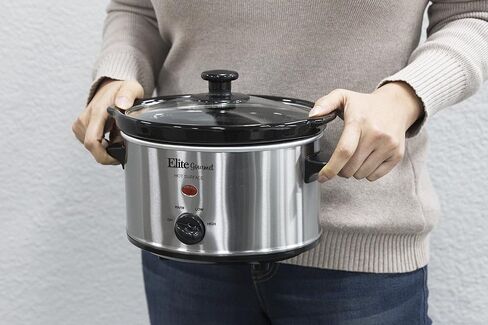 طباخ كهربائي بيضاوي بطيء من Elite Gourmet MST-275XS، درجة حرارة قابلة للتعديل، مقبلات، صلصات، يخنة وغمس، غطاء زجاجي آمن للغسل في غسالة الأطباق (2 كوارت، ستانلس ستيل) in Kuwait