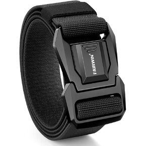 FAIRWIN Belt for Men, Quick Release Tactical Belt, Military Work 1.5" Stretch Nylon Web Belt with Heavy Duty Seatbelt Buckle