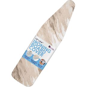 HOLDN’ STORAGE Ironing Board Cover and Pad - Iron Board Cover with Padding 15" x 54" - Iron Board Cover Large Fits All Standard Sizes - Heat Reflective Iron Pad for Table Top. Beige Marble.