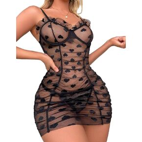Women's Mesh Lingerie Nightgown for Women Heart Mesh for Sex Naughty Babydoll Valentines Gift Lingerie