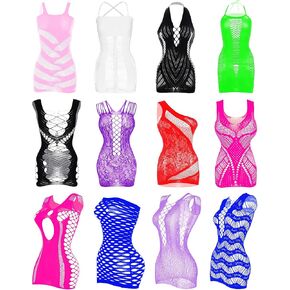12 Pcs Women's Fishnet Lingerie Mesh Bodysuit Lingerie Fishnet Body Suits Women Fishnet Outfit Lace Smock Nightwear