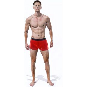 Fashion Latex Rubber Boxer Shorts for Men,Red Natural Rubber Underwear,Men's Rubber Panties Cosplay Costume Clubwear
