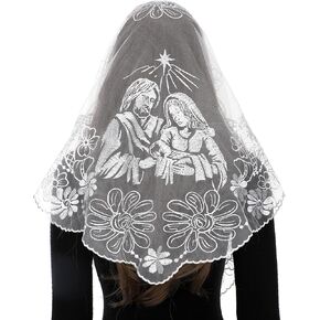 Bozidol Church Veil Triangular Mantilla - Cross Chalice Embroidered Vintage Catholic Mass Veil for Women in Kuwait