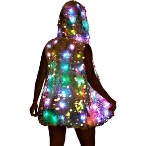 LED Light up Sequin Jacket For Women Flash Sparkly Vest Led Rave Costume Festival Outfits