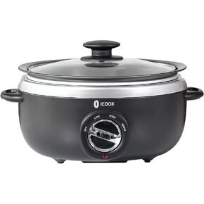 ICOOK USC-65-OP001BL 6.5 Quart Slow Cooker,Aluminium Sear/Sauté Stew Pot Stovetop safe,Dishwasher Safe,Glass Lid,Adjustable Temp,Food Warmer(Blue)