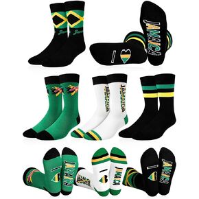 4 Pairs Unisex Jamaican Crew Socks Novelty Funny Dress Socks Jamaican Flag Socks for Men Women Gifts