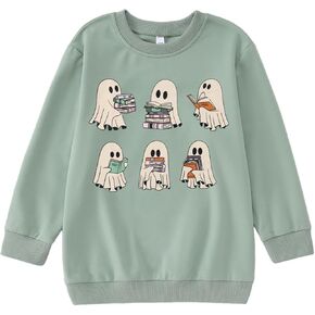 CM C&M WODRO Kids Halloween Crewneck Sweatshirts Boy Girl Ghost Graphic Pullover Tops Cute Spooky Season Long Sleeve Shirt