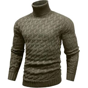 SAVKOOV Men's Slim Fit Turtleneck Sweater Cable Knitted Pullover Sweaters