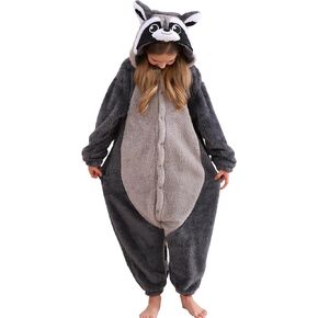 ATOZ Unisex Children Animal Grey Raccoon Onesie, Halloween Costume Pajamas Christmas Cosplay Sleepwear For Boys Girls