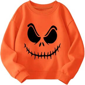 Kids Halloween Sweatshirt Boys Girls Pumpkin Face Ghost Dinosaur Glow in The Dark Graphic Shirt Toddler Long Sleeve Tops