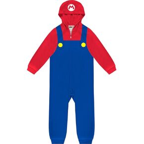 Super Mario Kids Onesie Pajamas - Boys Long Sleeve Zip Up Hooded Blanket Sleep - One Piece Costume - Official License