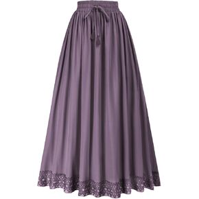 Scarlet Darkness Long Maxi Skirts for Women Elastic High Waist Drawstring Renaissance Skirt with Pockets