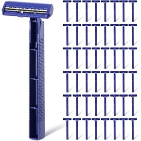 Twin Blade Razors for Men Stainless Steel Men Razors Disposable Plastic Men Shaving Razors Multipurpose Portable Shave Razor Manual Men's Disposable Razors for Bathing Hotel Travel (50 Pieces)