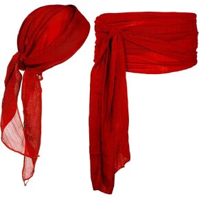 2 Pcs Pirate Costume Accessory Pirate Scarf Belt Waist Sash Head Bandana Hat Head Scarf for Halloween Party Supplies