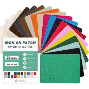 Iron on Patches for Clothes, 20 Pieces Multi-Colored Patches for Cloth, 100% Cotton Fabric Patches for Clothing, Bag, Hat Repair, Clothing Repair Decorating Kit 3.7" by 4.9" (9.5 cm x 12.5 cm)