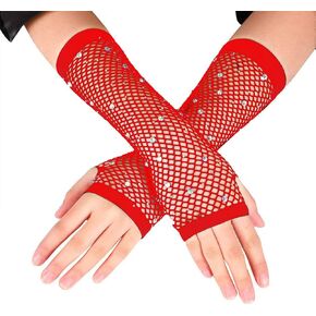 Rhinestone Fingerless Gloves Fishnet Gloves Mesh Elastic Arm Sleeves Theme Party Gloves for Women and Girls