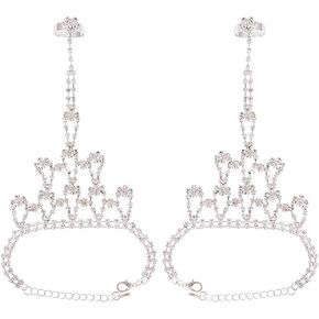 Women Silver Crystal Gloves Sparkly Rhinestone Hand Chain Jewelry Fingerless Hand Accessories