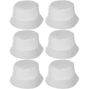 6 Pcs White Bucket Hats Bulk, Sublimation Hats Blank Beach Fishing Cap for Women Men, Two Sided White, 22 Inches Circumference