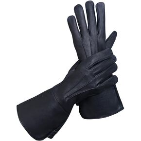 Glamtron Medieval Renaissance Gloves Pure Lambskin Leather Cosplay Gauntlet Gloves Long Arm Cuff, Small, Black