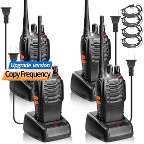Walkie Talkies for Adults Long Range Baofeng Walkie Talkie with Earpieces Rechargeable Handheld Two Way Radio with USB Base Charger Walky Talky for Camping (Black 4Pack)