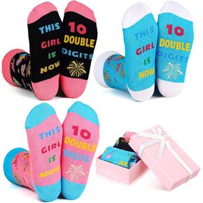 3 Pairs 10th Birthday Socks Gifts 10 Year Old Girl Colorful Socks Gifts with Box Presents This Girl Is Now 10th Funny Novelty Socks for 10 Year Old Girls