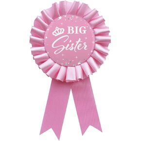 Big Sister Pin, Happy Birthday Girl Child's Ribbon Pink Award Tinplate Badge Pin, Baby Shower Button Party Decorations Sign - 1pcs