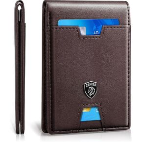 DRAVAN Slim Wallet for Men Rfid Blocking Mens Wallet Front Pocket with 11 Card Slots Minimalist Bifold Credit Card Holder Genuine Leather Carbon Fiber Money Clip with Gift Box (Black)
