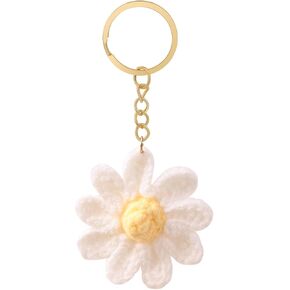 Cute Daisy Keychain,Crochet Flower Bag Charms for Women Handmade Floral Keyring Decor Gifts Purse Accessories