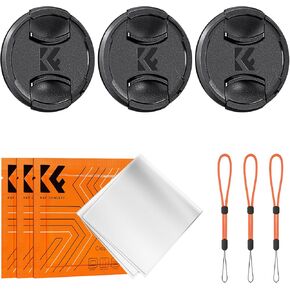 K&F Concept 37mm 9-in-1 Center Pinch Lens Cap + Anti-Loss Keeper Leash + Microfiber Cleaning Cloth Kit Compatible with Nikon, Canon, Sony, Fujifilm Camera Lenses
