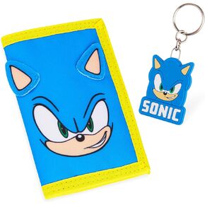 Sonic The Hedgehog Boys Wallet with Keyring for Kids - Card Slots and Zipped Coin Pocket - Gaming Gifts for Boys