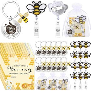 12 Set Back to School Gifts for Teachers 12 Bee Retractable Badge Holders 12 Bee Keychains 12 Appreciation Cards Teacher Thank You Gifts