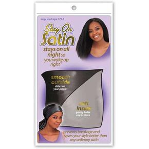 وشاح رأس نسائي كبير الحجم من Stay On Satin Hair Wrap Up للنوم، أسود in Kuwait