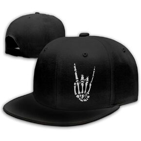 Negi Flat Bill Hats for Men Cool Rock Roll Skull Hat Skeleton Hand Mens Snapback Hat Baseball Cap Black Snapback Hats for Boy Women Adjustable Flatbill Flat Brim
