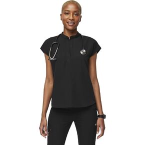 FIGS Rafaela Oversized Scrub Tops for Women — Mandarin Collar, Shirttail Hem, 3 Pockets, 4-Way Stretch Women’s Scrub Top