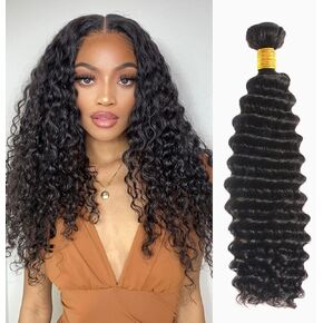 Deep Wave Bundles Human Hair 16 inch 100% Unprocessed Brazilian Human Hair One Bundle Double Weft Human Hair Natural Black Color for Black Women