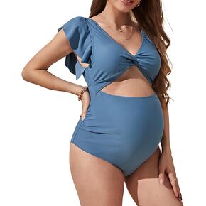 Summer Maternity One-piece Swimsuit, High Waist Round Neck Front Criss-Cross Maternity Swimsuit