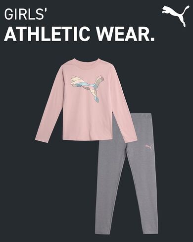 PUMA Girls' Active Leggings Set - 2 Piece Performance Long Sleeve Tee and Athletic Leggings - Girls Activewear Sets (S-L) in Saudi Arabia