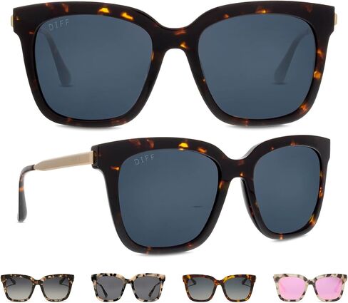 DIFF Bella Designer Square Oversized Sunglasses for Women UV400 Protection, Tortoise trendy fashion colors in Kuwait