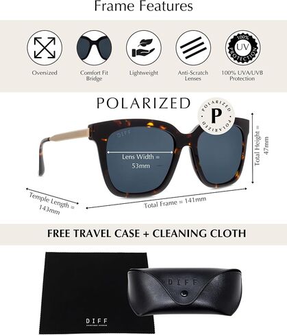 DIFF Bella Designer Square Oversized Sunglasses for Women UV400 Protection, Tortoise trendy fashion colors in Kuwait