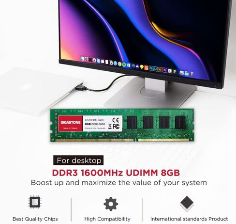 【DDR3 RAM】 Gigastone Desktop RAM 32GB (4x8GB) DDR3 32GB DDR3-1600MHz PC3-12800 CL11 1.5V UDIMM 240 Pin Unbuffered Non ECC for PC Computer Desktop Memory Module Ram Upgrade Kit (Desktop ONLY) in Kuwait